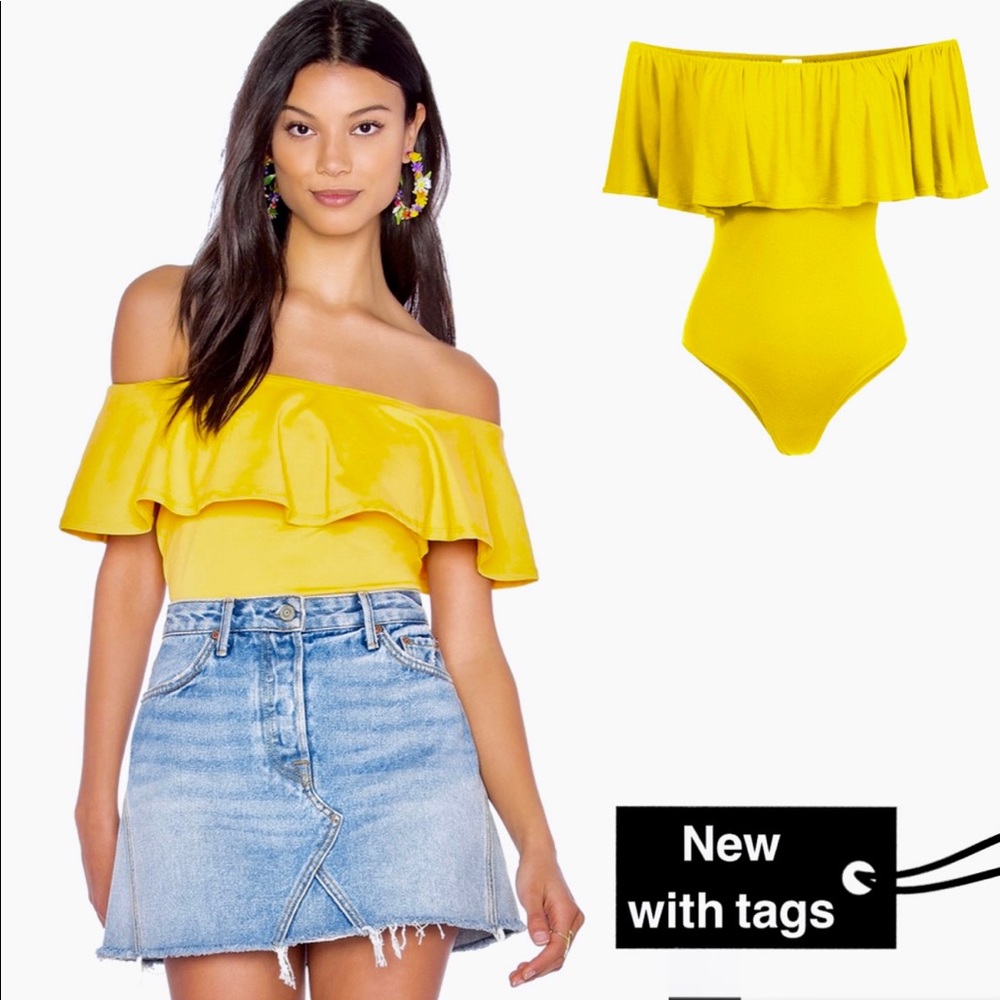 Flounce off shoulder bodysuit